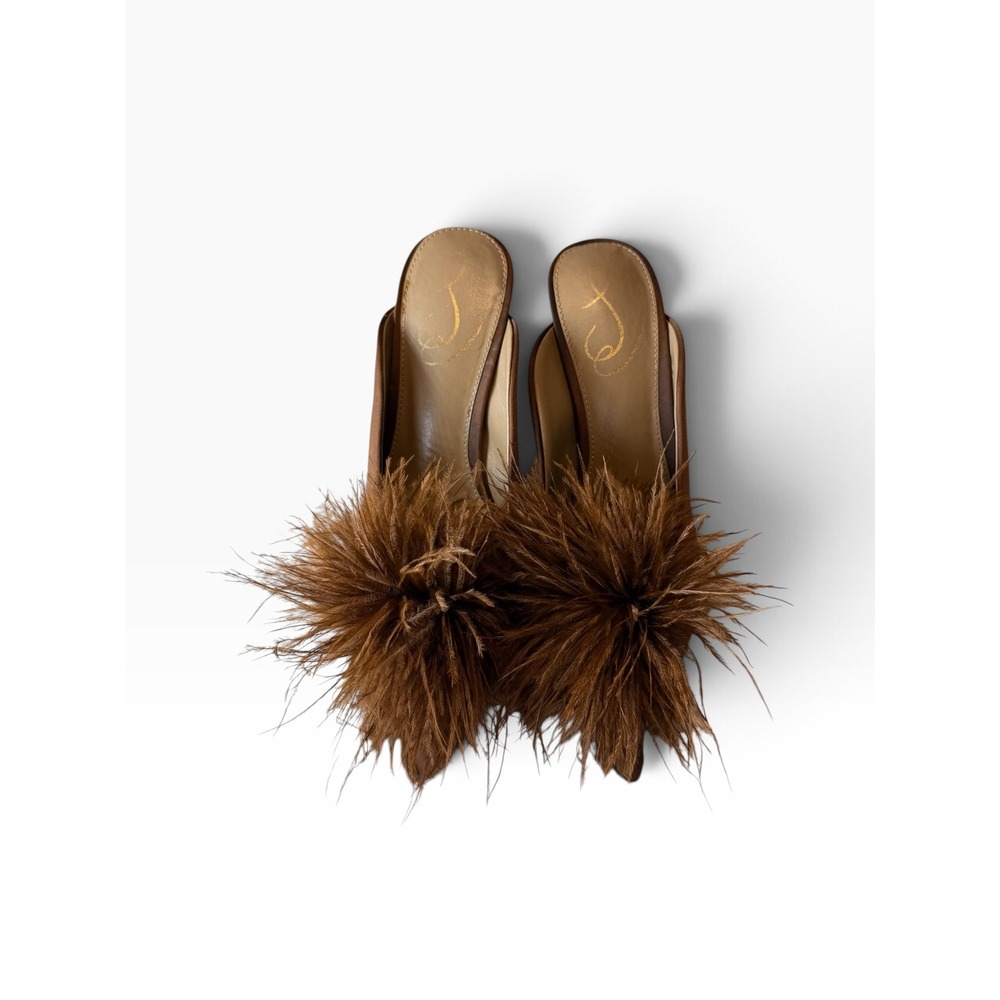 Sam Edelman Ostrich Feather Satin Mules Bronze Brown Pointed Toe Heels